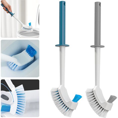 Lot de 2 brosses de toilette, brosse de nettoyage, brosse d'urinoir de rechange, avec nettoyeur de bord beige, gris et blanc (1/5)