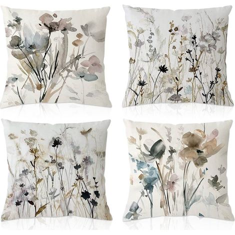 Taie d'oreiller 45x45cm, lot de 4 taies d'oreiller, taies d'oreiller en lin (1/5)