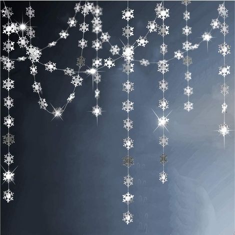 Guirnalda De Copos De Nieve - 4 M - Cartón Plateado Reflectante - Decoración Navideña Y Fiesta Invernal - 58 Unidades (1/5)