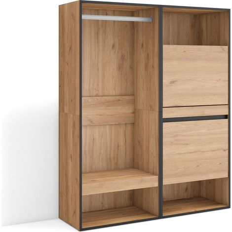 Skraut Home - Vestidor abierto, Ropa, zapatos, complementos, 120x145x35 cm, Dormitorio, habitación, Zapatero, Estilo Moderno, Roble (1/5)