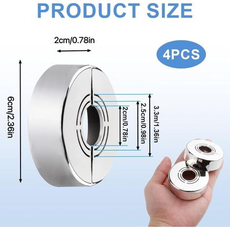 Lot de 4 Rosace Mitigeur Douche 3 Tailles en 1, Cache Rosace Tuyau Radiateur, Rosace Robinet Divisée pour Ø 20mm, Ø 25mm, Ø 33mm, Accessoire Douche Robinet et Radiateur (1/4)