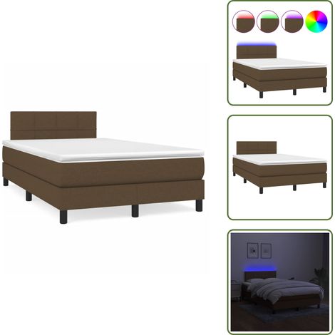 Sommier à lattes de lit matelas et LED marron foncé 120x190 cm - Sommier Tapissier - Lit Double - Matelas À Ressorts Ensachés - Tête De Lit Ajustable - Éclairage LED (1/5)