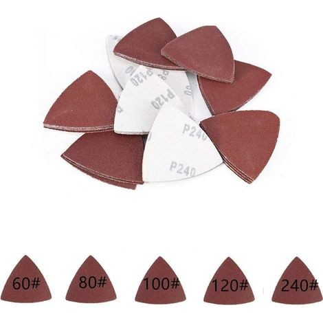 Promotion, Disque de Ponçage Feuilles Abrasives Triangle Disques Abrasifs 80 x 80 x 80 mm Grain 60/80/100/120/240 pour Ponceuse 55 PCS (1/5)