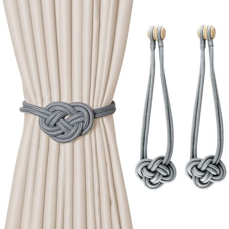 Set of 2 Wooden Curtain Tiebacks, Magnetic Curtain Tiebacks, Magnetic Braiding Curtain Buckles, Curtain Holdback for Living Room, Office, Bedroom Decoration, Coffee-Grey