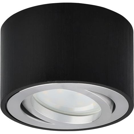 Spot LED en Saillie Orientable Ø80x50mm Plafonnier Luminaire Apparent Ronde Noir Brossé 5W 400LM 3000K Blanc Chaud (1/5)