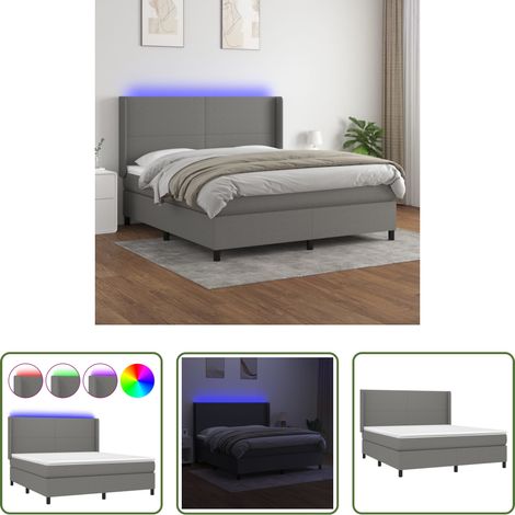 Sommier tapissier - Sommier à lattes de lit et matelas et LED Gris foncé 160x200 cm (1/5)