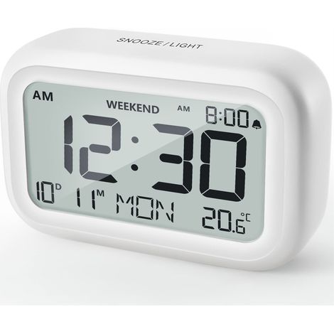 Reloj Despertador LED - Pantalla LCD - Función Alarma con Volumen Ajustable - Modo Fin de Semana - Termómetro Integrado - 12/24 Horas - Blanco - 1 Unidad (1/5)