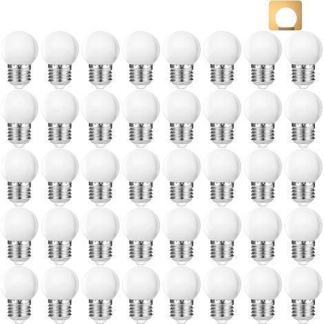 40 pièces LED E27 1W, E27 vis culot 1W ampoule Globe lampe pour décoration de fête de vacances,lampe pour guirlande lumineuse, AC 220V,Blanc chaud 2700K (1/5)