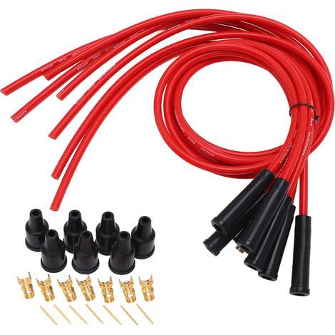 Jeu de fils d'allumage de bougie d'allumage rouge, diamètre de 8mm, longueur de 1m, remplacement de fil d'allumage pour voitures classiques à 6 cylindres (1/5)