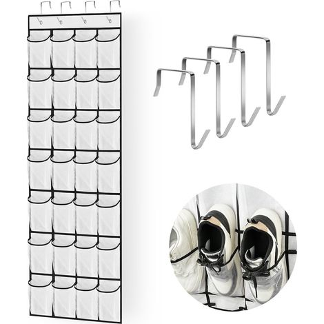 Range Chaussures à Suspendre sur La Porte, 28 Grandes Poches en Filet, Rangement de Chaussures avec 4 Crochets, Étagère à Chaussures de Porte (1/5)