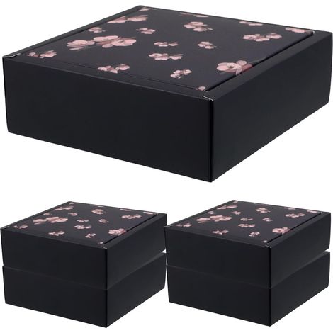 Boîte Présent Pliable Élégante en Carton Noir avec Couvercle Rabattable, Lot de 5 Pièces, Design Pratique et Finition Exceptionnelle, pour Présents et Banquets (1/5)