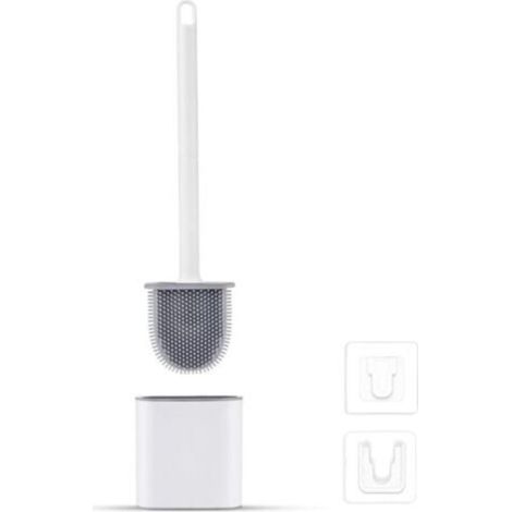 Flache Silikon-Toilettenbürste mit Halter, tropffrei, antibakteriell, belüftet, schnelltrocknend und geruchsneutral, zur Wand- oder Bodenmontage, für Bad und WC, Weiß – Crezuo
