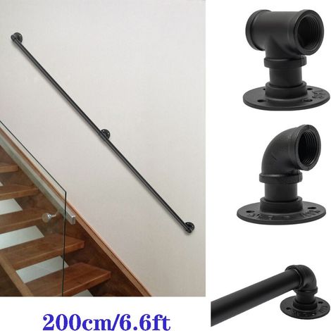 6.6FT Pipe Stair Handrail Main courante d'escalier Indoor&Outdoor Stair for Wall Mount (1/5)