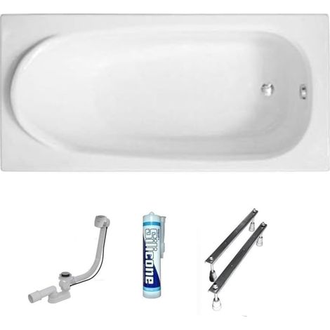 ECOLAM Baignoire rectangle acrylique Medium Polimat 160x75 cm  pieds siphon + silicone  Baignoire a carreler (1/5)
