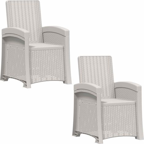 Sillón de jardín reclinable imitación ratán 2 uds. Blanco PP vidaXL