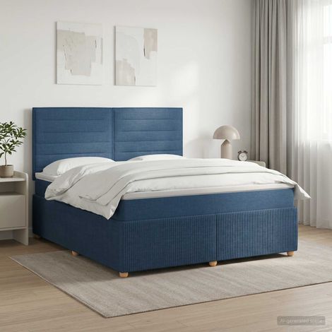 vidaXL Lit boxspring avec matelas Bleu 140 x 190 cm Tissu (1/5)