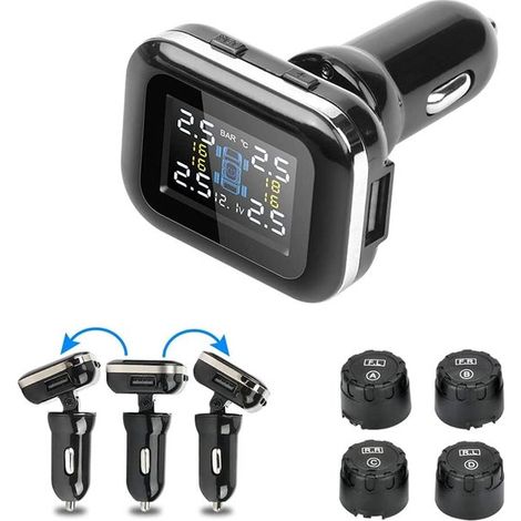 Sistema wireless di monitoraggio della pressione degli pneumatici (TPMS) con 4 sensori esterni, nero (1/5)