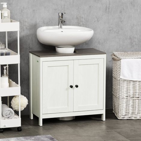 Modern Bathroom Sink Cabinet, Floor Standing Under Sink Cabinet, Freestanding Storage Cupboard with Adjustable Shelf, Double Doors, Antique White