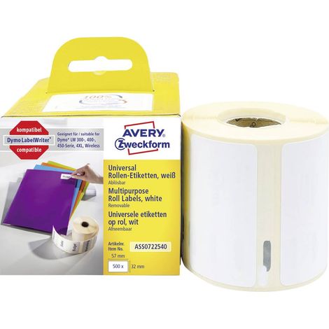 Avery-Zweckform ASS0722540 Rotolo di etichette 57 x 32 mm Carta Bianco 500 pz. Staccabile Etichetta universale (1/4)