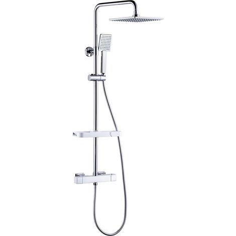 Colonne de Douche Thermostatique 40°C avec Tablette Intégrée, Chromé (1/5)