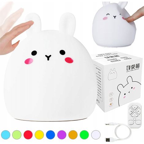 Lámpara de conejo suave con control remoto, de silicona multicolor para niños, USB. (1/5)