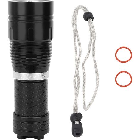 Torche LED de plongée L2 en aluminium noir, étanche, avec variateur d'intensité sans palier, lampe sous-marine pour camping. (1/5)