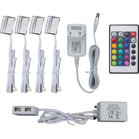 4 clips RGB LED éclairage vitrine placard armoire cuisine