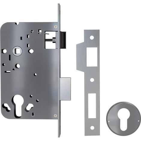Serrure encastrée électrique 60/70mm – Acier inoxydable – Entraxe 70mm – Carré 8mm – Loquet réversible pour portes en bois – Amig
