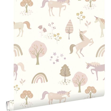 papier peint licornes beige et rose clair - ESTAhome (1/5)
