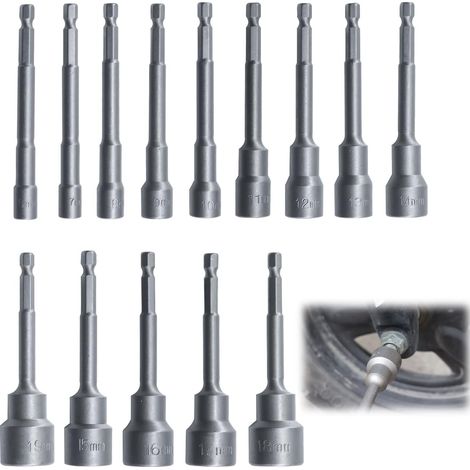 Adaptateur de douille pour tournevis à rallonge 14 pièces, embout de tournevis magnétique 6-19 mm, adaptateur de douille pour tournevis à percussion, douille 6 pans (1/5)