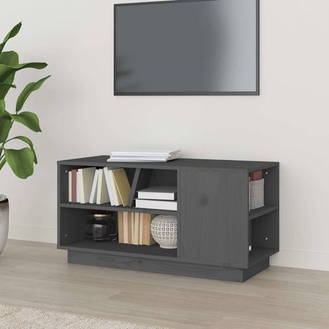 vidaXL Mueble de TV madera maciza de pino gris 80x35x40,5 cm (1/5)