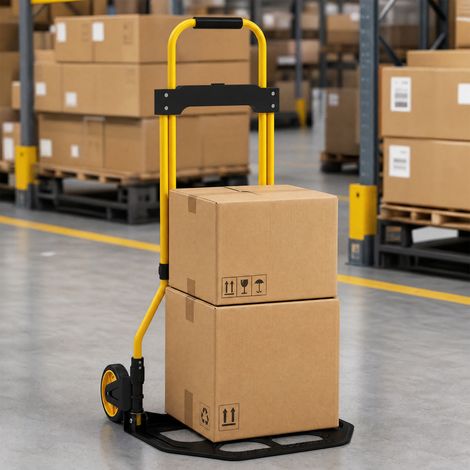 Chariot à bagages avec poignée télescopique, capacité de 60 kg, structure en acier, jaune (1/5)