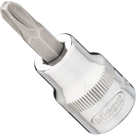 VIGOR Innenvierkant Antrieb 10 = 3/8 Zoll Schraubendreher-Einsatz Kreuzschlitz-Profil (PH) V2292N ∙ Vierkant hohl 10 mm (3/8 Zoll) ∙ Kreuzschlitz Profil PH ∙ PH 3 ∙ Gesamtlänge: 49 mm (1/4)
