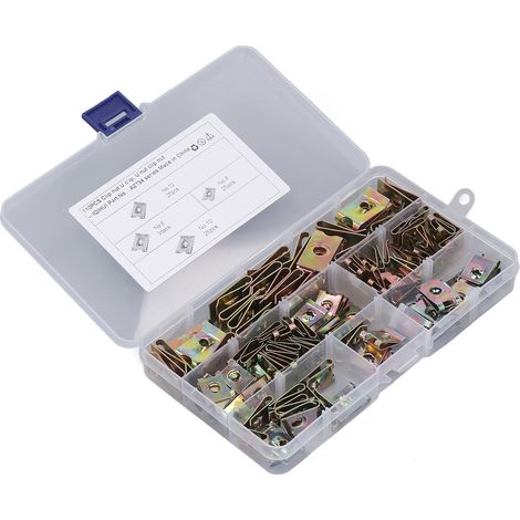 Packung mit 110 rostbeständigen U-förmigen Clips und Muttern mit Aufbewahrungsbox für Autos, Größen 6, 8, 10, 12 (1/5)