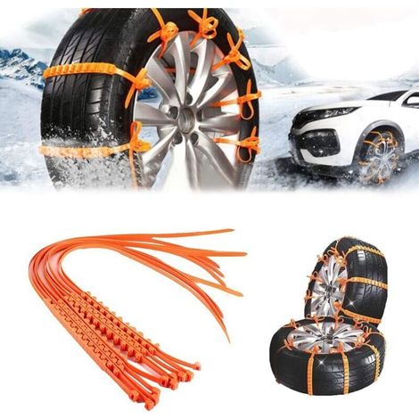 Catene antiscivolo per auto, catene da neve riutilizzabili per auto, catene da neve universali regolabili e portatili per auto, SUV, pickup, camion, catene da neve antiscivolo con fascetta (10 pezzi) (1/4)