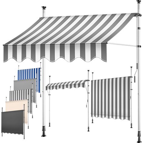 KESSER® Klemmmarkise mit Handkurbel Balkon Balkonmarkise ohne Bohren UV-beständig höhenverstellbar wasserabweisend Sonnenschutz Terrassenüberdach 400cm / Weiß-Grau