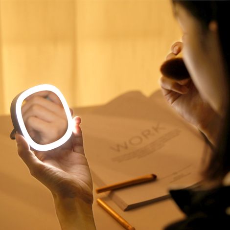 Sollbry Stück wiederaufladbarer Reise-Make-up-Spiegel mit 30 LED-Leuchten, tragbar und hell (weiß) (1/4)