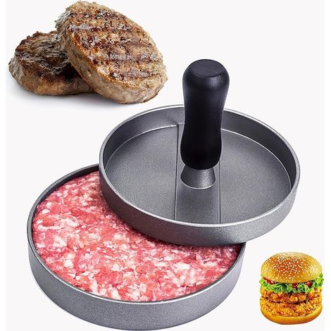 Pressa per hamburger con rivestimento antiaderente, NUODWELL, con manico ergonomico removibile, ideale per la cucina e la preparazione di cibi in casa, picnic all'aperto e campeggio, realizzata in leg (1/5)