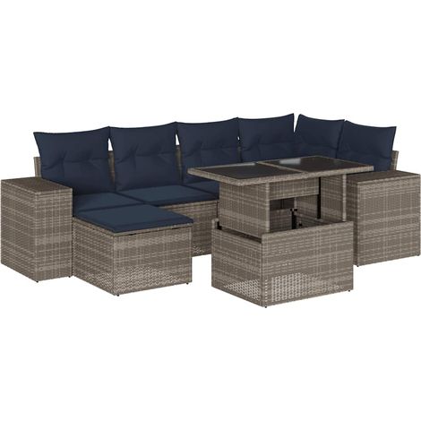 Maison Exclusive - Set Divani da Giardino 7 pz con Cuscini Grigio in Polyrattan (1/5)