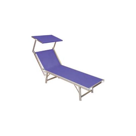 LETTINO ALLUMINIO PIEGH. PESANTE CON PARASOLE TESSUTO TEXILENE BLU  cm.61x184x38/100h. con viti inox    VETTE