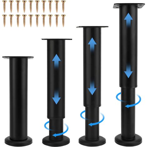 Pieds de Meubles Réglables, 4 Pieds de Meubles Métal Noir, Pied Meuble, Pieds Universels Ajustables pour Meubles pour Canapé, Lit, Armoire, Table, avec Vis, Hauteur Réglable (18-30 cm) (1/5)