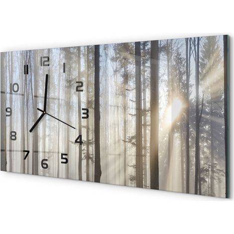 Horloge Murale Panoramique 60x30 cm en Verre Trempé Silencieuse Design Moderne Brouillard dans la forêt (1/5)