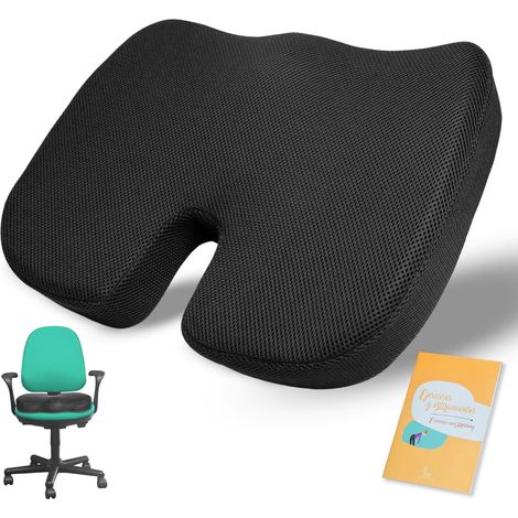 Cojin Silla Oficina + Guia De Ejercicios y Estiramientos Cojin antiescaras Cojin Coxis viscoelástico y ergonomico. (1/5)