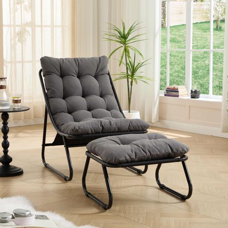 Chaise longue de jardin — avec repose-pieds — rembourrée — chaise longue d'extérieur en acier — convient aux patios, balcons et salons