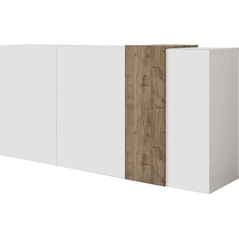Credenza con 3 ante Bianco e Naturale chiaro - CAYNO (1/5)