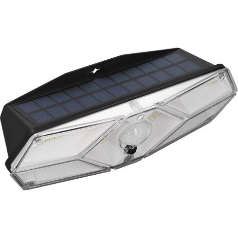 Lampe solaire extérieure 104 LED, boîtier ABS, batterie 1800 mAh, lumière blanche, fixation murale, 3 modes d'éclairage, angle de diffusion de 120°, idéale pour garage, cour, porche ou jardin. (1/5)