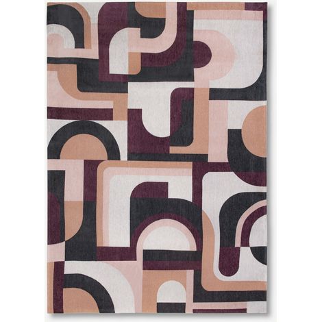 MODULE DESIGN - TAPPETO GEOMETRICO NUANCE - Prodotto in Belgio - Tessuto piatto jacquard meccanico - Rifinito a mano - Antiscivolo naturale - 100% poliestere - Rohe rosa - 80 x 150 CM (1/5)