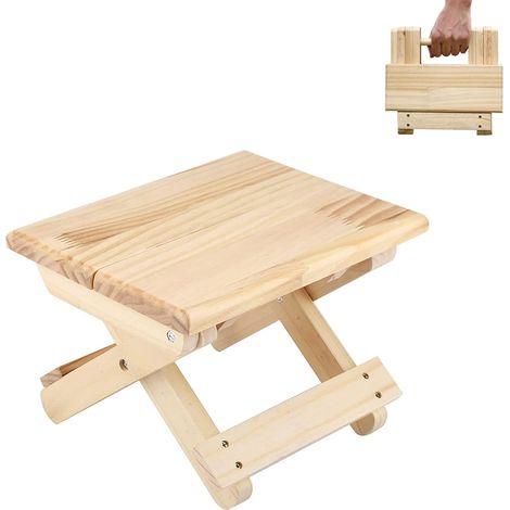Mini taburete plegable de madera con capacidad de carga de 90 kg, portátil para viajes, baño o jardín. (1/5)