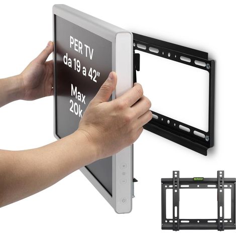 Support TV Mural Fixe pour écrans 19-42 Pouces - Support TV Ultra résistant 20 kg, Design Peu encombrant pour la Maison et Le Bureau - 26 x 20 x 3 cm, Facile à Installer et Compatible VESA (1/5)