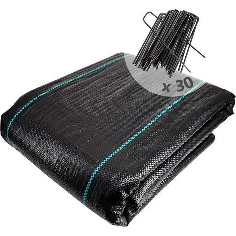 Toile de Paillage avec 30pcs de Piquets Contre Les Mauvais Herbes 10Mx2M en Fibres de Polypropylène Tissées Anti-UV 100g/m2 Résistant Aux Déchirures Piquets de Fixation Fournis (1/5)